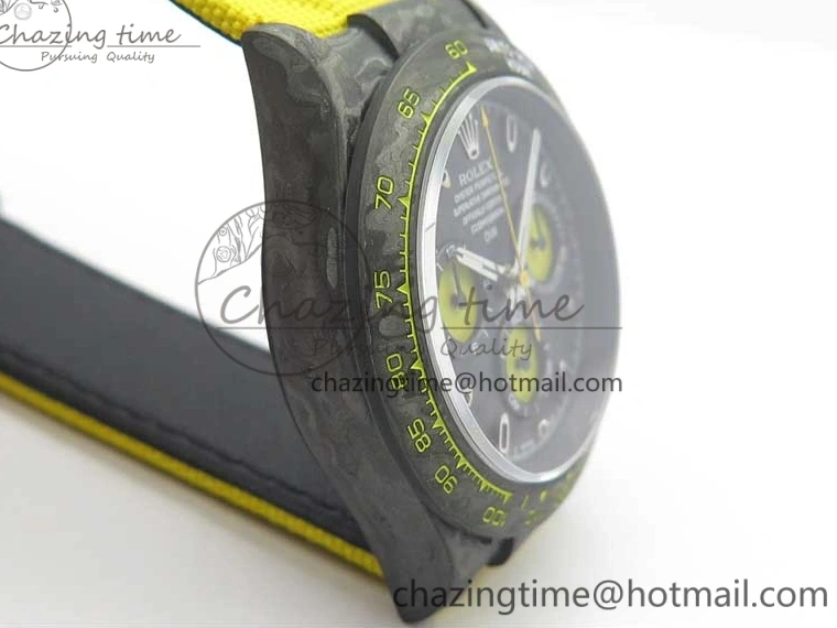 0102 Supportive Daytona DIW Carbon Case and Bezel Black Yellow Dial on Yellow Nylon Strap A 3220